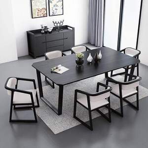 欧式黑色实木餐桌家用六人位置饭桌定制四人位铁艺长方形简约饭桌