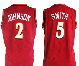 史密斯2号乔.约翰逊网眼复古红色球衣刺绣篮球服