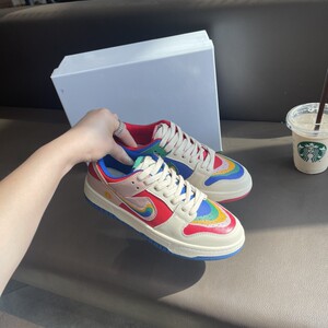 aj女鞋鸳鸯拼色板鞋2022夏季新款真皮糖果休闲学生潮流彩虹运动鞋