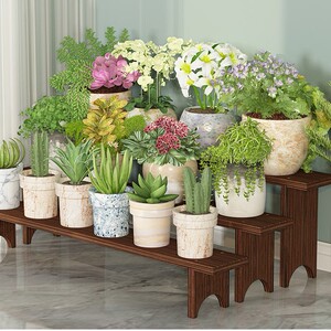 多肉架子一层客厅防腐木花盆阶梯单层长条落地式架子阳台花架