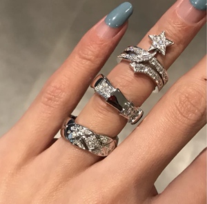 chanel香奈儿彗星戒指18k金满钻菱格星星带钻 coco 情侣对戒 二手