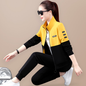 阿迪达斯运动服套装女春秋款2022新款宽松时尚拼色开衫跑步三件套