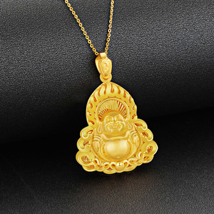 黄金佛吊坠男女款9999足金火焰佛项链挂坠本命年纯金弥勒佛送妈妈
