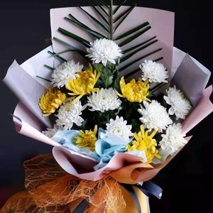 基奠用念菊地供扫真直黄清上祭坟花l花花用悼花包菊花鲜白花祭明