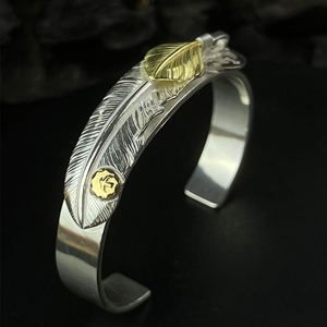 轨迹匠人高桥吾郎goros上金点金羽毛平打手镯银定制做旧日韩风格