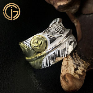 轨迹匠人高桥吾郎goros先金羽毛戒指18k金指环银饰纯手工情侣定制