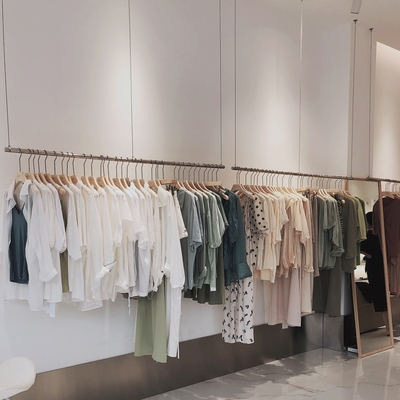 ins风简约服装店展示架上墙悬挂衣架不锈钢银色拉丝货架女d装吊架