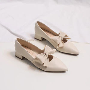 大东年春夏季新款晚晚风温柔鞋蝴蝶结百搭尖头仙女中跟粗跟单鞋女