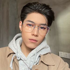 眼镜框男半框银色