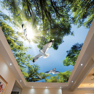 天花墙画吊顶壁画贴纸壁z纸自粘墙纸蓝天白云背景墙贴房顶天空贴