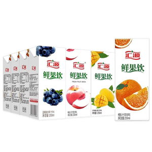 汇源果汁鲜果饮250ml*16盒柠檬冰红茶蓝莓芒果桃汁橙汁饮料整箱