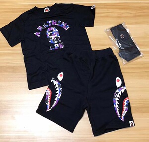 国内现货 bape紫色hk限定鲨鱼儿童衣服套装