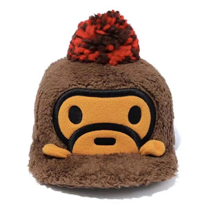 国内现货,bape儿童棕色毛绒小猴子球球鸭舌帽