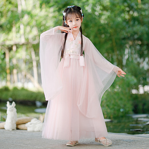 粉色汉服女童夏季高端儿童古装改良连衣裙超仙气原创2024新款唐装