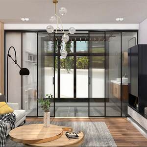 上海极窄边框四联动吊轨移门推拉无轨隐形轨客厅玻璃阻尼铝镁合金