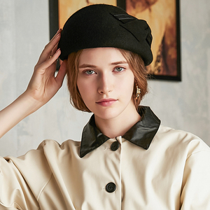 帽子女秋冬季贝雷帽女时尚圆顶小礼帽英伦风南瓜帽休闲毛呢蝴蝶结