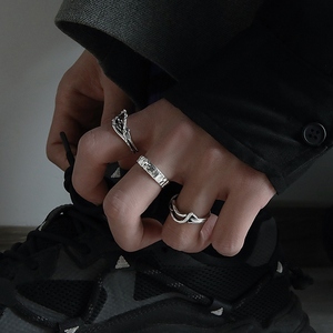 复古做旧组合叠戴戒指hiphop男ins设计小众冷淡风高级情侣潮流女