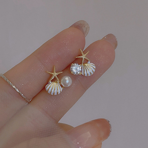 轻奢独特海星贝壳珍珠耳钉设计感简约个性小巧甜美耳环夏季女耳饰