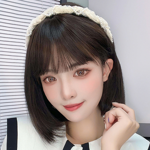 假发短发女2021年时尚新款波波头假发套自然圆脸空气刘海全头套式