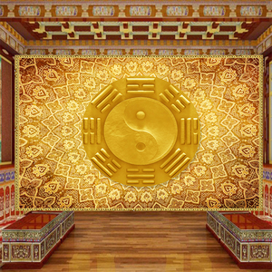 八卦图墙纸道观寺庙神位供台背景墙天花板吊顶3d装饰壁画太极壁纸