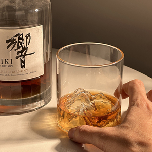 日式轻奢设计师小众威士忌酒杯观山杯玻璃杯带盖富士山杯耐热水杯
