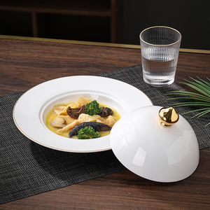 位菜餐盘西餐盘子高级感酒店创意鲍鱼捞饭餐具金边轻奢海参盘带盖