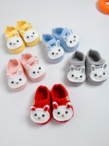 婴儿鞋小兔子鞋子0-6-12个月宝宝软底鞋手工编织新生儿可爱毛线鞋
