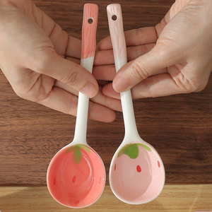 陶瓷勺子陶瓷勺卡通汤勺汤匙勺子长柄草莓勺子调羹女生可爱勺子
