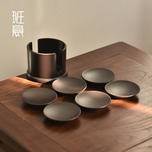 班意 茶杯垫电木镶锡杯子隔热垫功夫茶具茶托组合日式茶道零配件