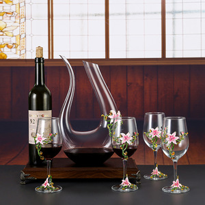 红酒杯套装家用创意个性高脚杯 水晶珐琅彩醒酒器葡萄酒杯2个酒具