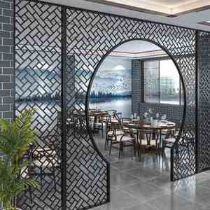 现代新中式铁艺月洞门茶室餐厅办公室月亮门玄关客厅隔断屏风拱门