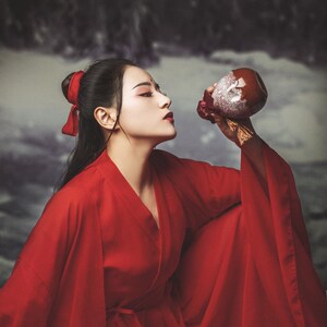 汉服女东方不败林青霞同款古装cos红色成m人演出服武侠唐汉装学