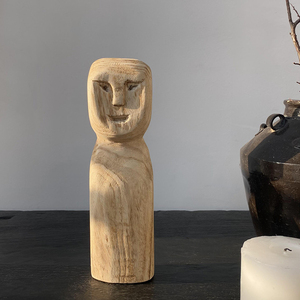 侘寂风原木色非洲抽象人物手工木雕艺术创意家居桌面复古装饰摆件