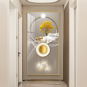 现代轻奢玄关装饰画寓意好大气入户走廊挂画竖版过道正对门壁画