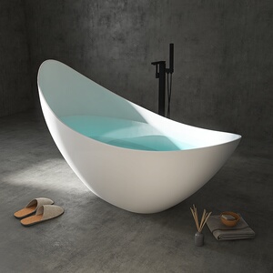独立式浴缸人造石单w人成人民宿酒店创意家用大浴盆月牙形浴池1.