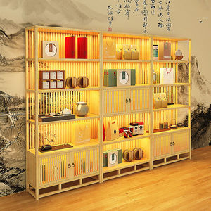 天鸣茶叶展示柜中式货架实木复古禅意展柜茶店展示架茶货柜茶室陈