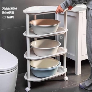 日本进口MUJIE浴室置物架卫生间三角架脸盆架落地多层洗手间带轮