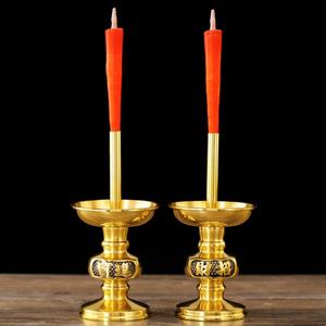 纯铜烛台供佛香炉三件套家用室内拜神祭祀祖先财神蜡烛底座烛座
