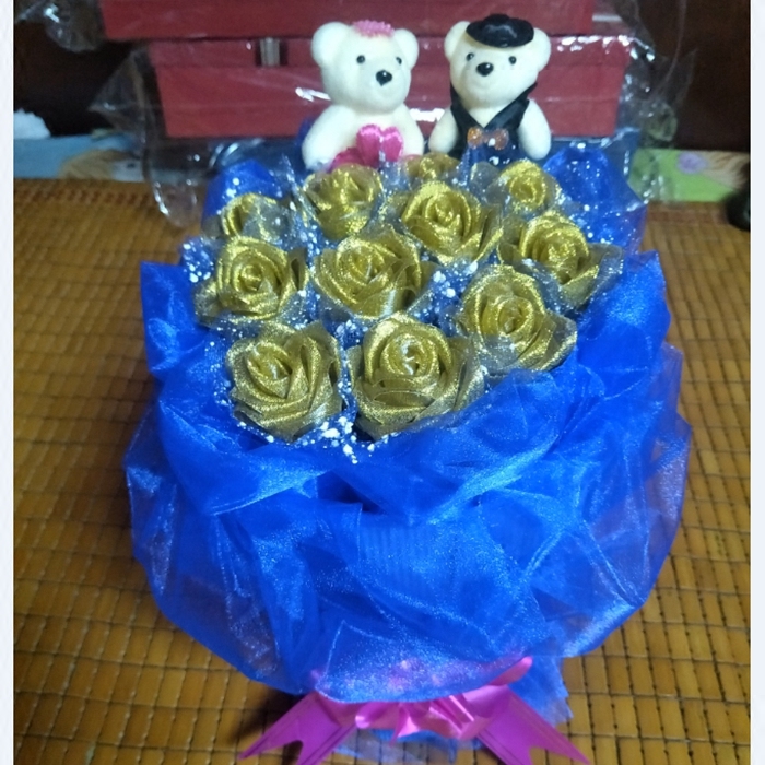 十一朵丝带玫瑰花成品