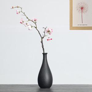陶瓷花瓶简约黑陶客厅家居装饰品摆件日式复古黑色陆宝干花插花器