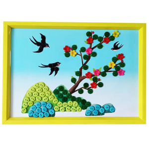 幼儿园春天的手工作品制作亲子纽扣粘贴儿童画春天主题手工diy