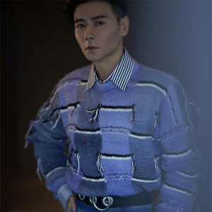 张晋同款灰色拼接长袖流苏毛衣设计感港风复古休闲针织衫气质男女