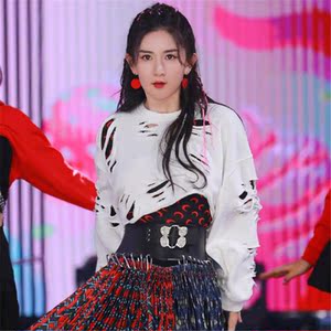 快乐大本营谢娜同款白色破洞卫衣长袖短款套头宽松休闲百搭上衣女