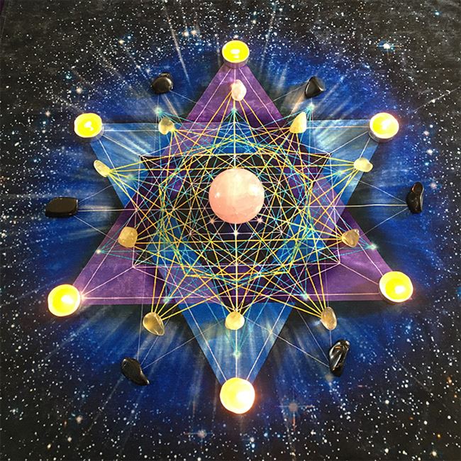 紫扣寻找淘宝塔罗牌六芒星桌布 蓝色星空黄色太阳神50*50/100*100