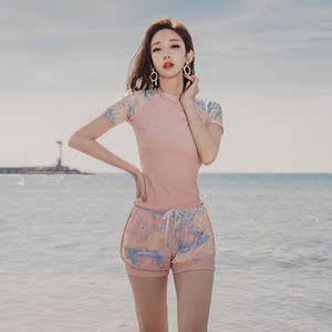 轩尧耐克泰泳衣女游泳保守仙女范小清新短袖分体平角遮肚显瘦泳衣