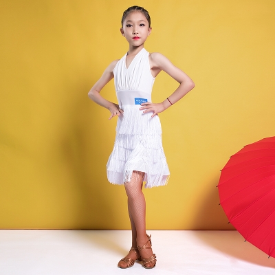 新茜卡索拉丁舞表演服v女儿童演出服装女童流苏比赛服拉丁舞