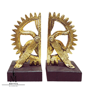 北欧书靠摆件精品工业风做旧金色齿轮书档摆设书房饰品家居工艺1