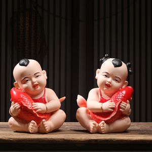 可爱年年有余祝福结婚男女童娃娃早生贵子陶瓷客厅电视柜装饰礼品
