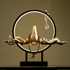 玄关禅意灯圈佛手摆件创意新中式电视柜客厅发光陶瓷家居装饰品