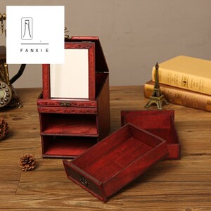包邮 仿古梳妆盒古典带镜子化妆盒复古收纳盒木质首饰盒结婚礼物
